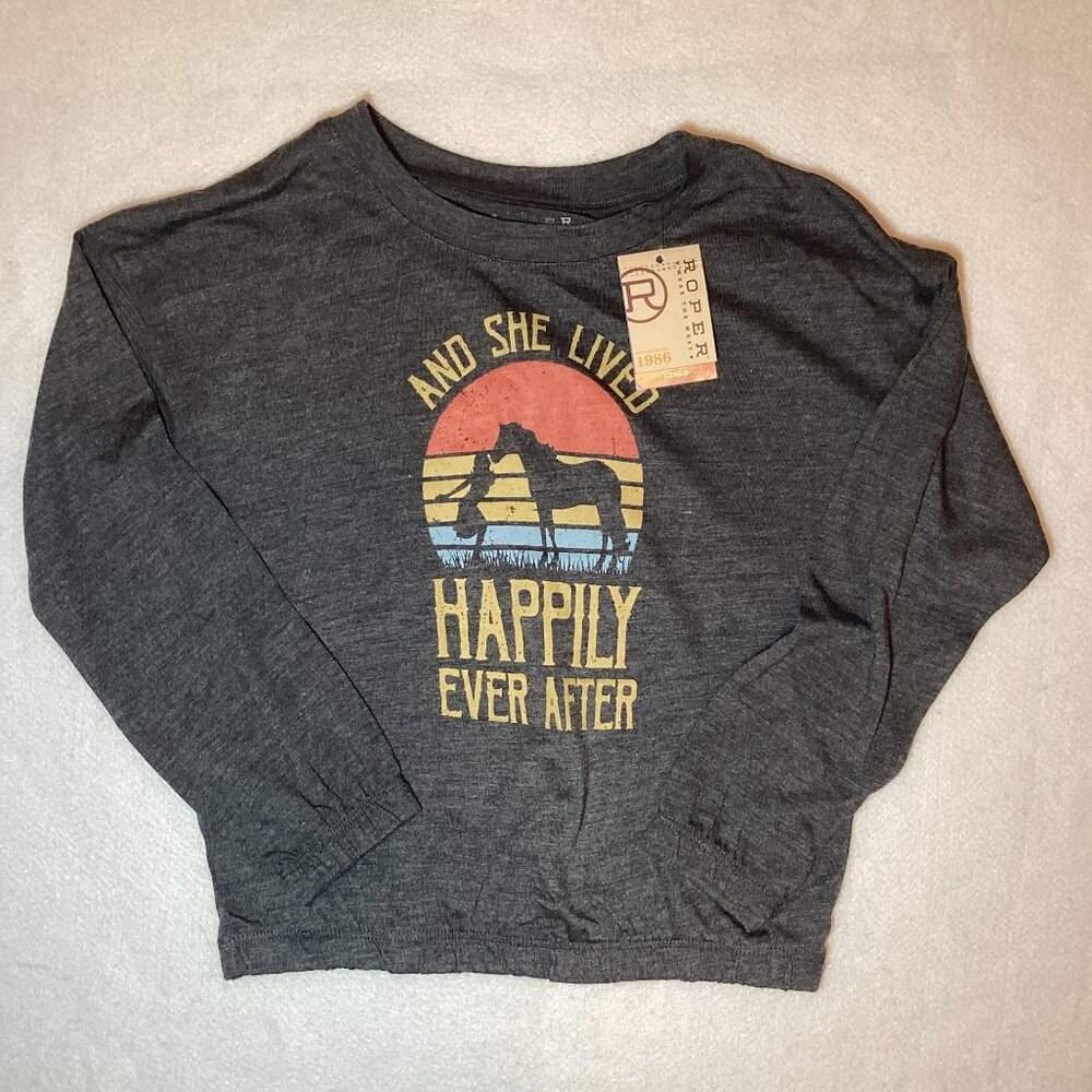 Roper Girls Size Girls XS Western Long Sleeve Dk Gray Shirt Print New With Tags